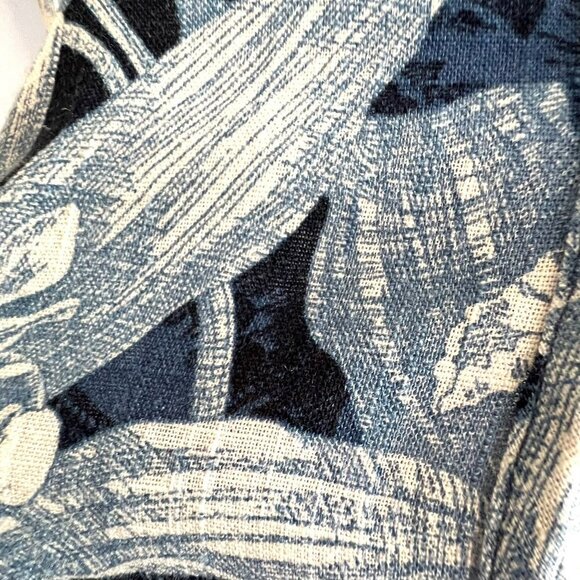 H & M LOGG NAVY BLUE TROPICAL PRINT LINEN BLEND DRESS SIZE LARGE - Picture 7 of 11